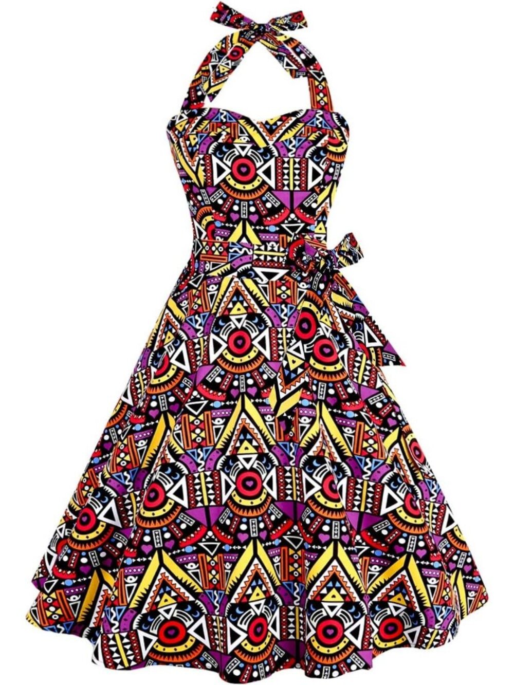 Women's Vintage Polka Audrey 1950s Halter Retro Cocktail Dress-African